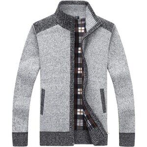 New Men's Casual Slim Full Zip Thick Knitted Cardigan Sweaters with Pockets